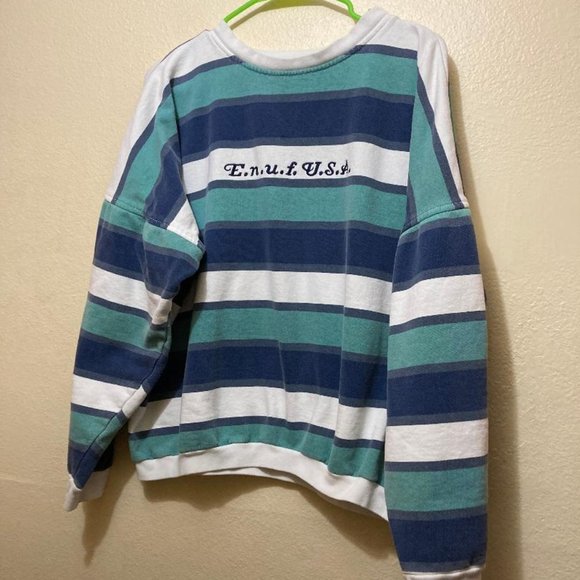 Vintage '90s E.N.U.F. Internationale Striped Pullover Crewneck Sweatshirt Medium - Picture 1 of 4